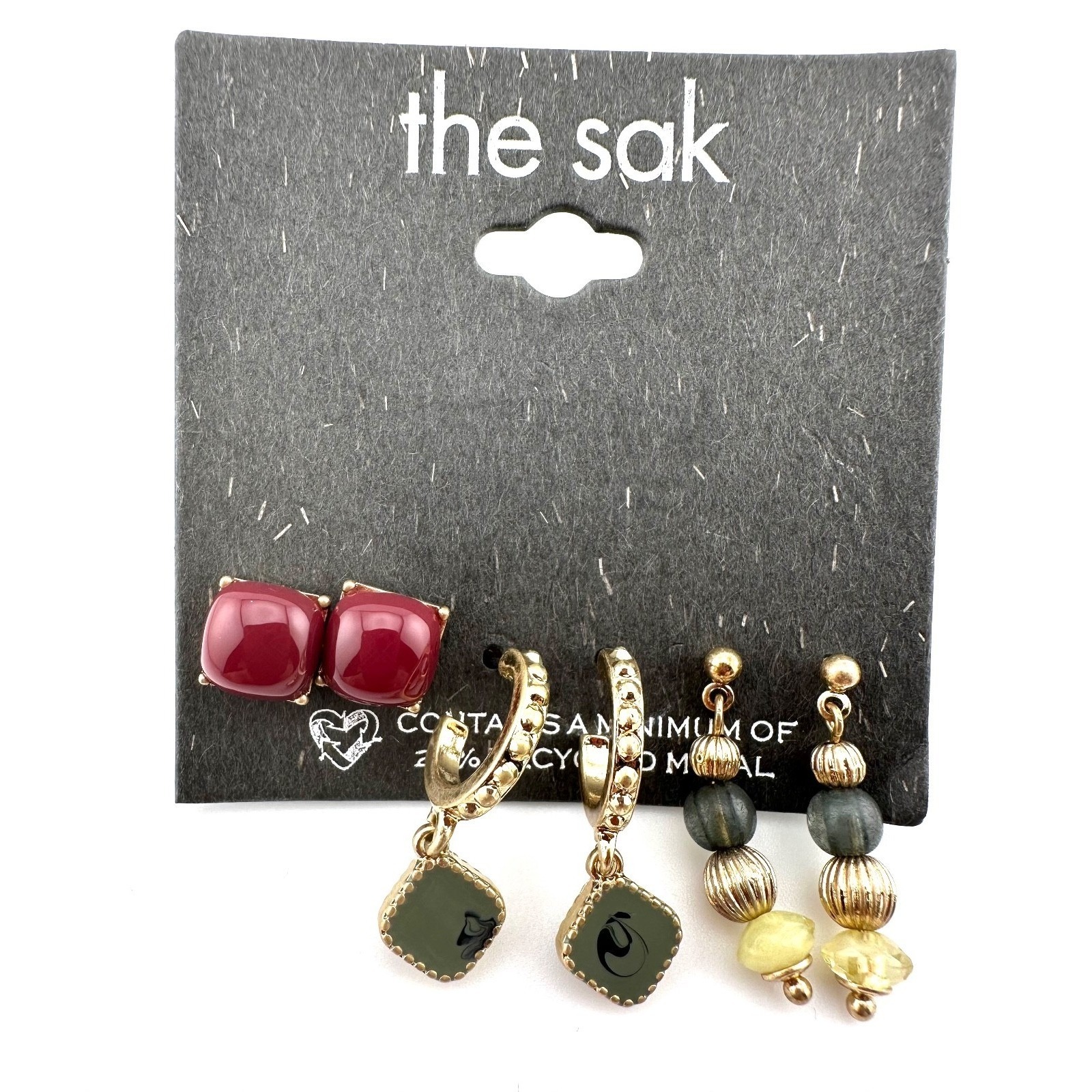 The Sak Earrings 3 Pairs Of Stud & Dangle Gold Tone Recycled Metals Nwt
